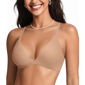 OEAK Womens Comfortable Triangle Bras No Underwire Sexy Plunge Unlined Bralette Pull On Bra Seamless Everyday Tshirt Bras (Nude, XL)