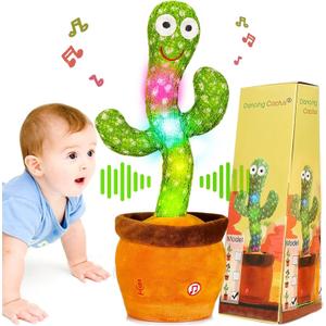 Dancing Talking Cactus Toy, Baby Singing Recording Mimicking Cactus Toy, Repeats What You Say, Musical Interactive Infant Toddler Toys for 1 Year Old Boys Girls