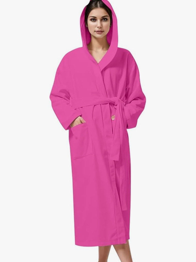 Women Hooded 100% Cotton Terry Bathrobe, Soft Absorbent Quick Dry Robe for Spa, Shower & Home Wear Size M