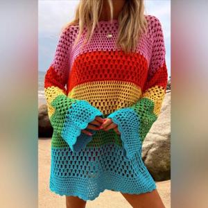 Mumu Show Me Your Mumu Paula Pullover Bright Stripe Crochet Cover Up Size X-Small