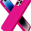 ORNARTO Compatible with iPhone 14 Pro Max Case 6.7, Slim Liquid Silicone 3 Layers Full Covered Soft Gel Rubber Phone Case Protective Cover with Microfiber Lining 6.7 inch-Hot Pink