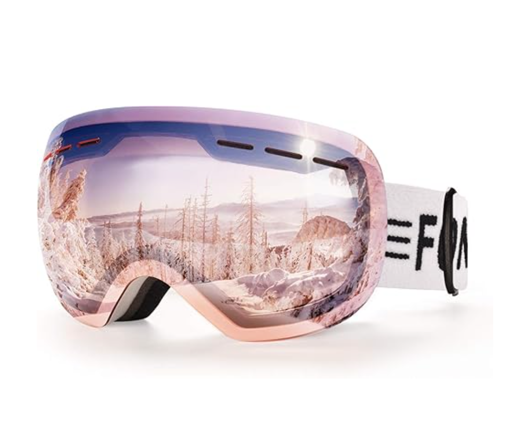 FONHCOO Ski Goggles for Men Women, Anti-Fog OTG Snow Snowboard Glasses with Detachable Lens for Skiing Skating, UV Protection