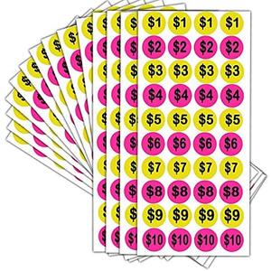 YOUOK Price Stickers,1 Inch Fluorescent Yellow Pink Round Circle Dots Labels,500 Pcs Adhesive Pricing Stickers Labels (YOUOK080665855)