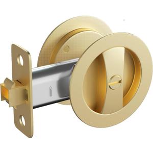 goldenwarm Brushed Nickel Round Pocket Door Lock, Pocket Door Hardware for 2-1/8'' Round Bore Hole, Pocket Door Handles Fit 1-1/4'' to 2'' Thickness Sliding Door 2-3/8'' Latch 1 Pack