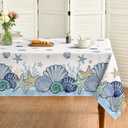 Horaldaily Summer Tablecloth 52x70 Inch Rectangular, Blue Watercolor Sealife Conch Starfish Seaweed Washable Seasonal Table Cover for Party Picnic Dinner Decor