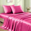 VACVELT Set of 4 Hot Pink Satin Sheets Queen Size Bed Set, 15 Inch Deep Pocket Silky Satin Sheet Set, Soft Satin Bedding Set Cooling & Luxury Bed Sheets, 1 Fitted Sheet + 1 Flat Sheet + 2 Pillowcases
