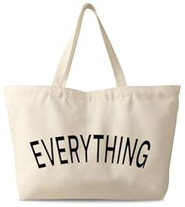 Miss Adola Large Tote Bag for Women - Canvas Tote Bag with Zipper Aesthetic Everything Letter Cotton Cloth Reusable Big Shoulder Bag for Shopping, Gym, Travel, Work