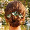 CASDRE Pearl Bride Wedding Hair Pins Gold Leaf Hair Pieces Green Crystal Accessories for Women (Pack of 3