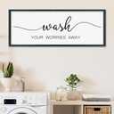 LuZhiQiang Laundry Room Wash Your Worries Away Wall Decor 40"×15" Inspirational Quote Sign for Bathroom Relaxation Room Rustic Farmhouse Large Wooden Framed Wall Hanging Art (Black)