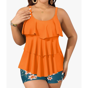 Yonique Women's Plus Size Tankini Swimsuits with Shorts Two Piece Bathing Suits Ruffle Swimsuits Tummy Control Swimwear (Size 18+)