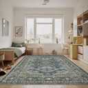 Rugland 9x12 Area Rug - Stain Resistant Washable Rug, Anti Slip Backing Rugs for Living Room, Vintage Tribal Area Rugs (TPR07-Green, 9'x12')