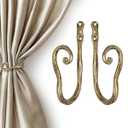 BEGINS 2-Pack Hand-Forged Curtain Holdbacks - Heavy Duty Curtain tiebacks wall Mounted, Vintage Black Metal Curtain Hooks for Drapes for Living Room & Bedroom (Gold)