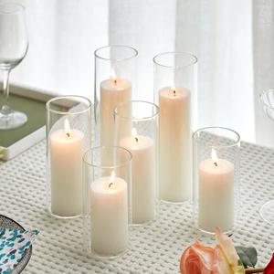 Set of 24 White Pillar Candles with Clear Glass Hurricane Holders- Elegant Cylinder Candle Vases for Weddings, Parties, Centerpieces, Home & Office Decor (White, 24 Set)