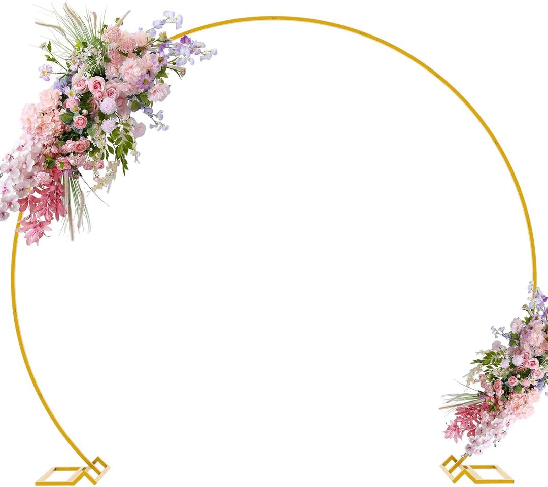 Putros 8FT Gold Round Backdrop Stand Metal Circle Balloon Arch Frame Wedding Arch for Ceremony Birthday Party Anniversary Bridal Graduation Decoration