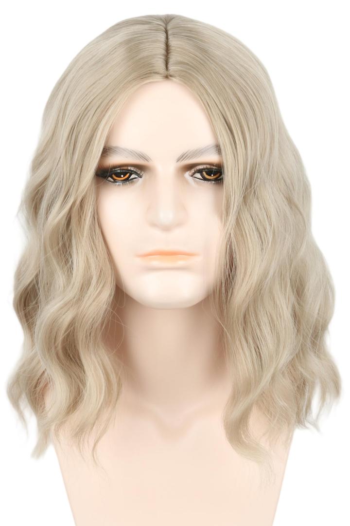 Men's Wigs Ash Blonde Short Curly Funny Wigs for Men Halloween Costume Party Wig