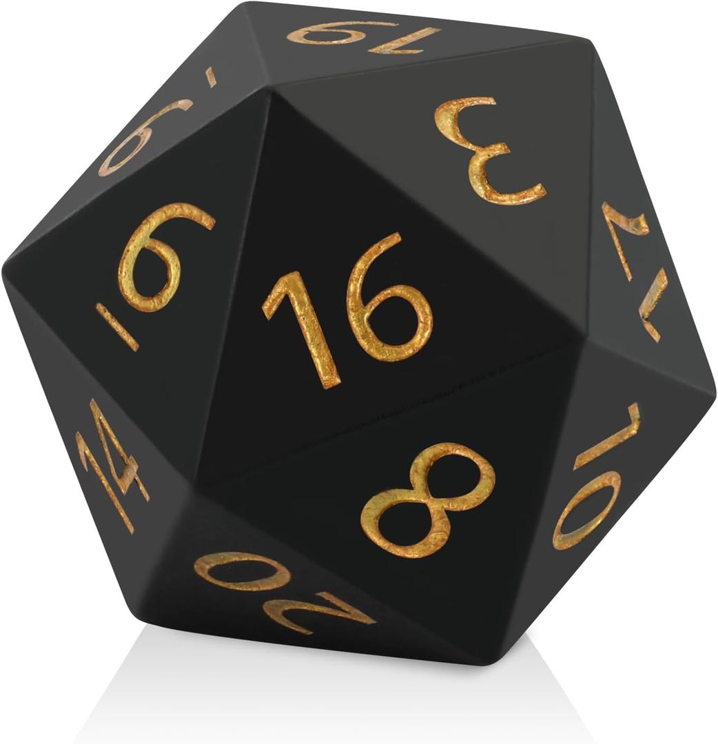 CSITORWWE 55mm Giant D20 Dice, 20 Sided Resin Dice with Velvet Pouch, Titan Polyhedral Dice for TTRPG Tabletop Gaming, Dungeon Masters, RPG Adventures(Black)