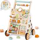 Baby Push Walker, Wooden Baby Walker with Wheels, Montessori Activity Center for 1 2 3 Years Old Boys Girls, Adjustable Speed & Height Push Toy for Toddler Learning to Walk, Kids Development Gift