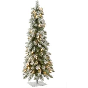 National Tree Company 3 ft Pre-Lit Flocked Downswept Forestree Mini Artificial Christmas Tree,50 Clear Lights, 198 Tips, Metal Plate Base, Green