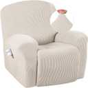 H.VERSAILTEX Super Stretch Recliner Cover Recliner Couch Covers Recliner Chair Cover Form Fitted Non Slip Reclining Slipcovers for Standard Large Recliner, Soft Thick (1 Pack, Ivory)