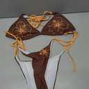 BEAUDRM Women's Two Piece Y2K Floral Bikini Sets High Cut String Thong Bikini Triangle Halter Cheeky Bathing Suit Swimsuit Brown X-Large
