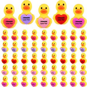 Gejoy 50 Pcs Mini Valentines Rubber Ducks Valentines Day Figurines Bulk Small Assorted Colorful Love Heart Rubber Ducks for Birthday Gifts Party Exchanging Favors Holiday Decor
