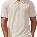 PJ PAUL JONES Mens Polo Shirts Short Sleeve Casual Textured Knit Polo Shirt for Men Golf Collared (Beige, L)