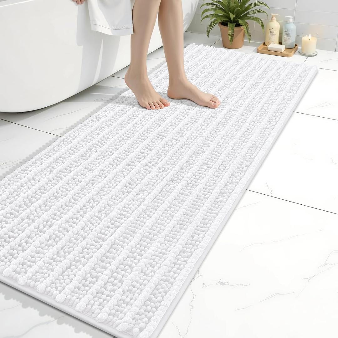 Arotive Luxury Bathroom Rugs 60x20, Extra Soft Thick Absorbent Shaggy Chenille Bath Rugs, Non-Slip Machine Wash Dry, Bath Mats for Bathroom Floor, Tub and Shower, Home Decor Accessories, White