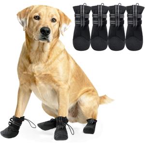 Snow Boots for Large Dogs, Waterproof & Anti-Slip & Reflective, Dog Booties and Paw Protectors, 4Pcs Dog Shoes for Winter Hiking Walking Outdoor,Summer Hot Pavement, Size L, Black