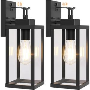 BesLowe 14 Upgraded Motion Sensor Outdoor Wall Lights, Dusk to Dawn Porch Lights Outdoor Wall Sconces, 3 Lighting Modes Exterior Lighting Fixtures with Hooks, Black Outside Lights for House, 2-Pack