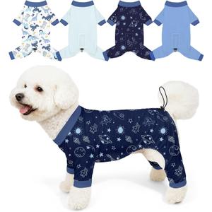 Bienbee Dog Pajamas, 4 Pack Dog Recovery Suit Shedding Suit Cute Soft Puppy Clothes Dogs Pjs Onesies Jammies Adjustable Breathable & Stretchy Clothes for Small Medium Large Dogs Girl Boy Puppy-M