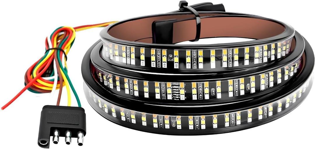 60 Inch Truck Tailgate Light Bar, 450 LED Triple Row Tailgate Light Strip, 5-Function Waterproof Brake/Turn/Reverse Lights, No Drill Install for Truck Trailer SUV RV