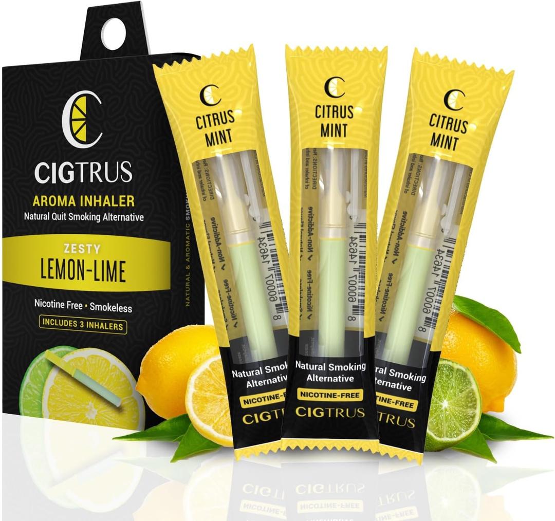 Craving Relief Inhaler (3-Piece) - Natural Quit Smoking Substitute, Nicotine & Tobacco-Free, Cigtrus' Non-Electric Solution (Lemon Lime) (Asst)