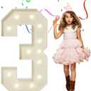 4FT Marquee Numbers, Large Light Up Numbers 3 for 3rd 13th 23th Birthday Party Decorations, Giant Light Up Number Anniversary Decor, 4 Feet Mosaic Number 3 with LED Lights DIY Kit