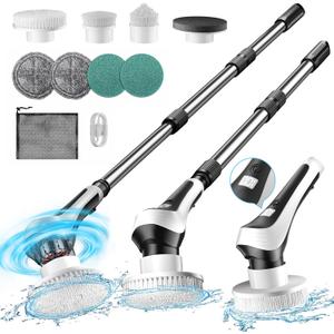 Electric Spin Scrubber,Cordless Shower Scrubber with Power Display Screen,IP68 Waterproof Bath Cleaning Brush,Adjustable Extension Handle & 2 Speeds,Electric Cleaning Brush for Bathroom,Kitchen,Tub (Black)