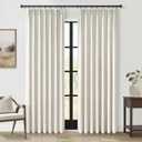 Topfinel Pinch Pleated Curtains 96 Inch Long, 100% Blackout Thermal Insulated Natural Linen Pinch Pleat Viral Drapes with Hooks Rings 2 Panel Sets, Neutral Beige Ivory 8FT Back Tab Window Curtains