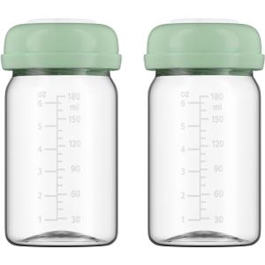 Breastmilk Storage Bottles Collection Bottles, 6oz Wide-Neck Breast Milk Container Compatible for Spectra S1 S2 SG Motif Luna Breast Pumps, Fit for Momcozy Breast Milk Cooler & Fridge, 2 Packs