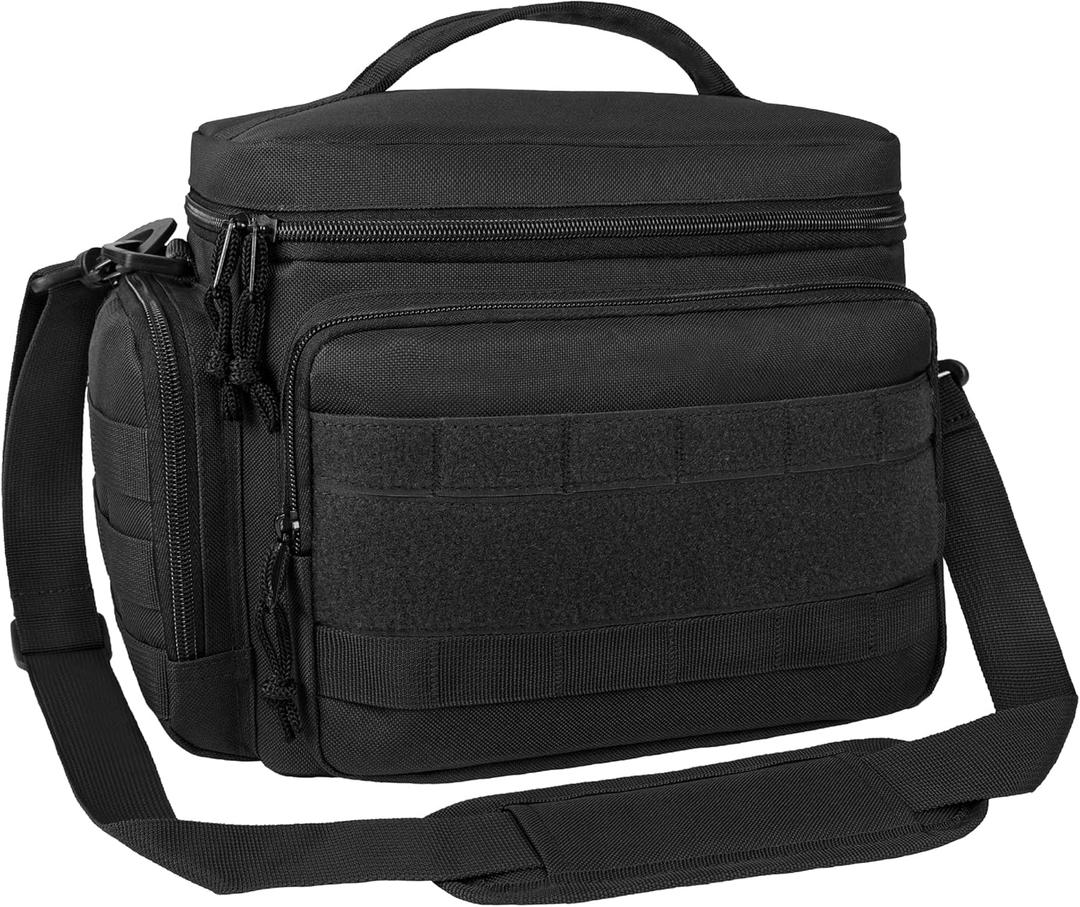 opux Tactical Lunch Box for Men, Black Mens Insulated Lunch Bag for Adult, Leakproof Soft Lunch Cooler with MOLLE Mesh Side Pockets, Multicam Heavy Duty Lunchbox Pail for Work Women, Large, 18 Cans