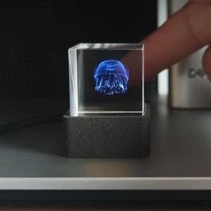 HolaCube WiFi Holographic Crystal 3D Photo Display, Smart Weather Station & Digital Clock with GIF Animations and Electronic Image Album Player for Desktop/Car Dcor (Black Base)