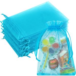 Crweety 50PCS Blue Organza Bags 4x6, Small Mesh Gift Bags Drawstring, Elegant Sachet Bag Empty for Jewelry Candy Treats Baby Shower Wedding Birthday Graduation Party Favor Candy Packaging