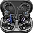 Wireless Earbuds, 50H Bluetooth Ear Buds with Noise Cancelling Mic, Stereo Deep Bass with Earhooks Fast Charging Digital Display IP7 Waterproof Earphones for Running (Black)