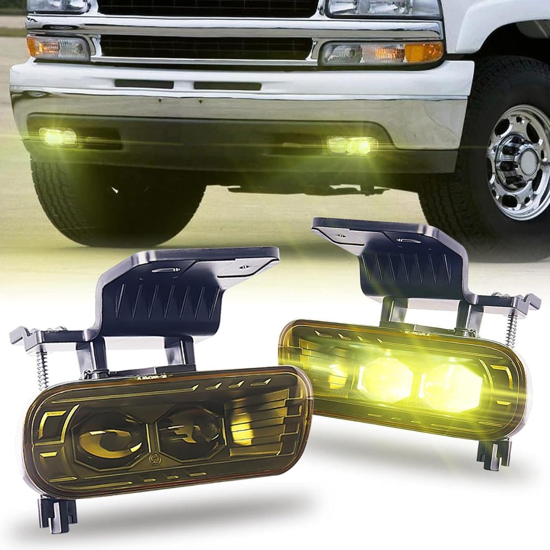 MOVOTOR LED Fog Lights Yellow Lens Dual 4D Projector Bumper Lights Compatible with 1999-2002 Chevy Silverado 1500 2500, 2000-2001 Silverado 3500, 2000-2006 Chevrolet Suburban Tahoe