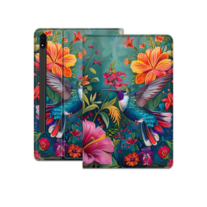 Case for Samsung Galaxy Tab S8 Plus 2022/S7 FE 2021/S7 Plus 2020 12.4 Inch, PU Leather Auto Sleep/Wake Cover for Galaxy Tab S8+ 2022/S7 FE 2021/S7 Plus 2020, Flowers and Hummingbirds