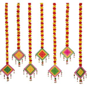 Marubhumi Artificial Marigold Flower Strands Garland for Diwali Decor,5 Feet Long Strands, Garland for Decoration, Diwali Decorations for Home, Christmas Decor Wedding Decor, Yellow & Red - 5 PCS