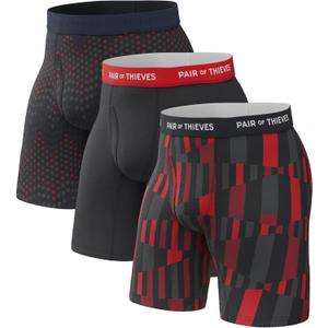 Pair of Thieves Super Fit Long Boxer Briefs for Men - Ultra Soft, Breathable, Quick-Dry Underwear 4-Way Stretch (2 & 3 Pack) (Medium, Classic Black / Raven Red)