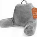 Sasttie Reading Pillow, Velvet Back Pillow for Bed Sitting Up, Adult Back-Rest Support Cushion with Arms for Sit Up on Couch, Sofa, and Floor, Dorm Essentials, Reading Accessories, Dark Grey