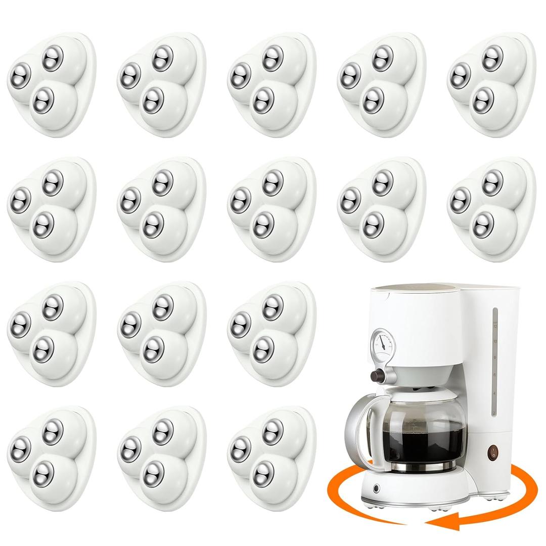 Honoson 16 Pcs Self-Adhesive Caster Wheels Appliance Rollers Appliance Sliders for Kitchen 360 Swivel Universal Wheel Mini Small Kitchen (White with 3 Steel Ball Style)
