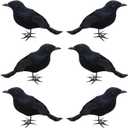 6 PCS Halloween Black Crows,7x4inches Realistic Feathered Ravens Prop for Indoor&Outdoor Foam Black Crow for Halloween Decoration SuppliesLook Ahead 6 PCS