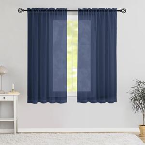 Karseteli Semi Voile Sheer Curtains 90 Inches Long 2 Panels Rod Pocket Window Treatment for Living Room Bedroom Dining Room(Navy 42" W x 90" L)