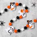 JarThenaAMCS 8.2Ft Halloween Felt Banner 3D Ghost Hanging Garland Black Orange White Pom Ball Banner for Trick or Treat Birthday Home Mantel Wall Window Party Supplies