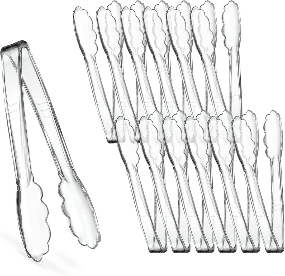 [Clear Tongs 7.5'' Inches] Plasticpro 7.5'' Serving Tongs Heavy Duty Reusable Kitchen and BBQ Clear Serving Tong for party's, Caterings, Events, Buffet, Weddings, And every Day use Pack of 12